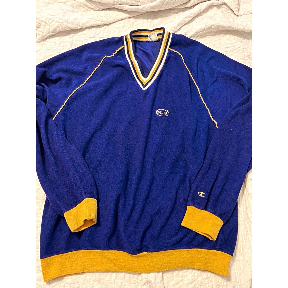 Vintage 80s 90s Champion Culver Military Academy IN V Neck Pullover Navy Gold L
